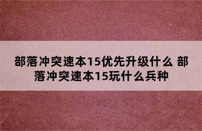 部落冲突速本15优先升级什么 部落冲突速本15玩什么兵种